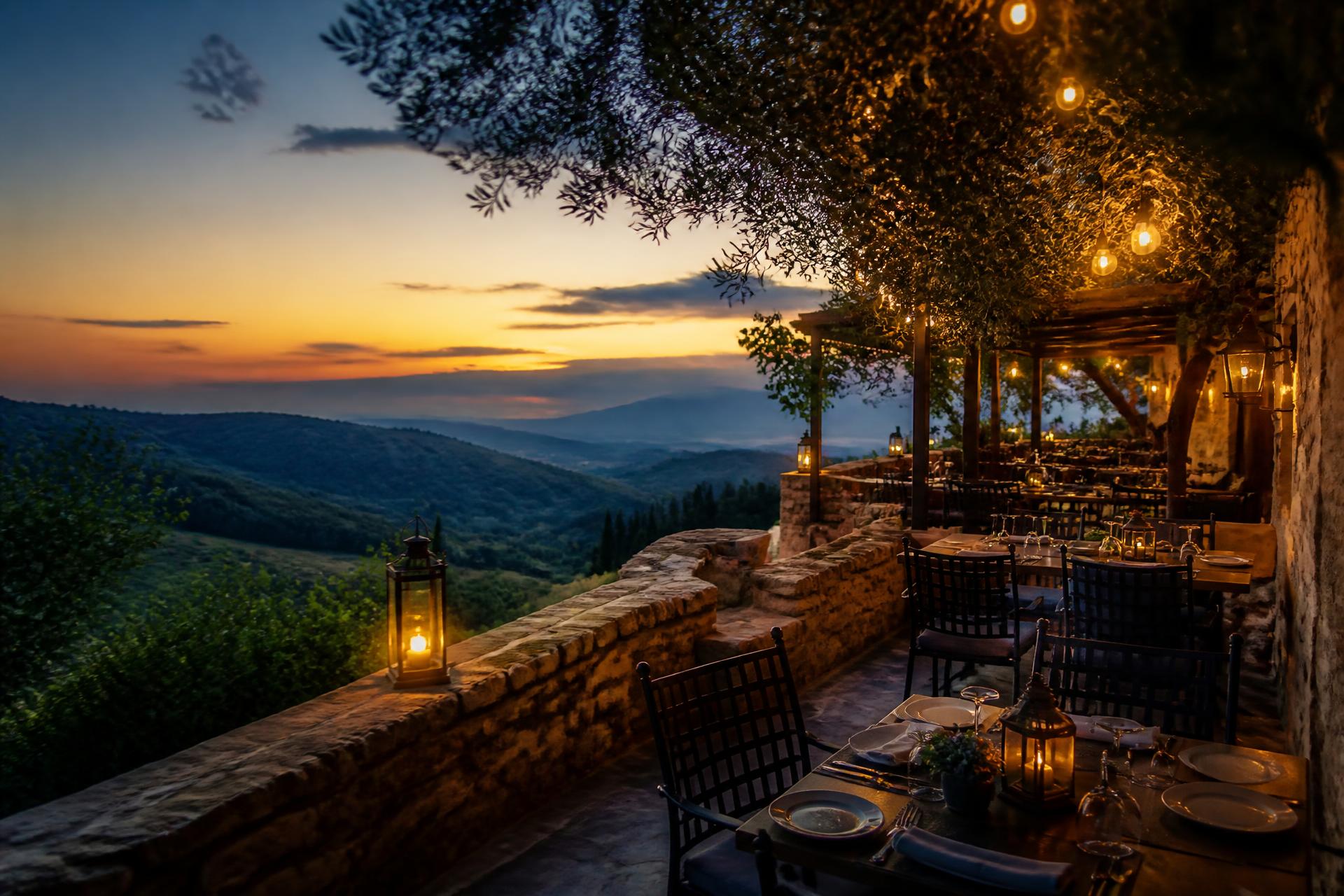 FAY terrace at dusk overlooking the hills of northern Jordan